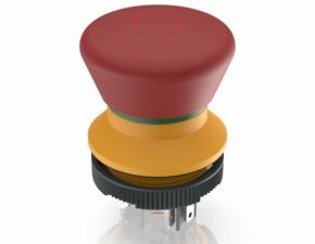 LUMOTAST 22, Not-Halt-Taster, beleuchtbar, 2 Ö, Silber, Flachsteckanschluss 2,8 x 0,8 verzinnt, Rückstellung durch Drehen, Pilzkopf rot, Pfeile rot, beleuchtbar