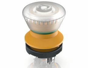LUMOTAST 22 Not-Halt-Taster aktiv/inaktiv, 2 Ö, Silber, Flachsteckanschluss 2,8 x 0,8 verzinnt, Rückstellung durch Drehen, Pilzkopf farblos, beleuchtbar