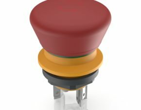 LUMOTAST 16, Not-Halt-Taster, 2 Ö + 1 S, Silber, Flachsteckanschluss 2,8 x 0,5 verzinnt, Rückstellung durch Drehen, Pfeile rot