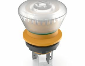 LUMOTAST 16, Not-Halt aktiv/inaktiv, 2 Ö, Silber, Flachsteckanschluss 2,8 x 0,5 verzinnt, Rückstellung durch Drehen, beleuchtbar