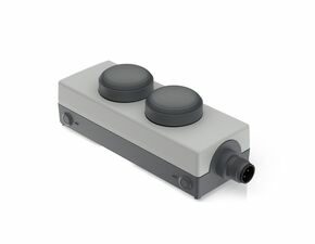 E-BOX M12, 2 Drucktaster, M12 4-polig A-kodiert, hellgrau