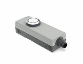 E-BOX M12, 1 Leuchtdrucktaster FLEXLAB, M12 4-polig A-kodiert, hellgrau