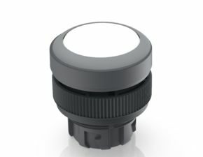 RAFIX 22 QR, Leuchtdrucktaster, Blende flach, Bund rund, rastend, Frontring lichtgrau, Blende weiß