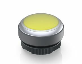 RAFIX 22 FS, Leuchtdrucktaster mit Schutzkappe, Bund rund, tastend, Frontring lichtgrau, Blende gelb