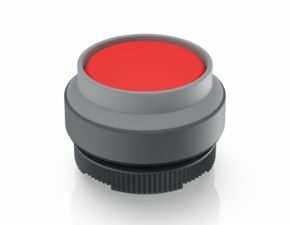 RAFIX 22 FS, Leuchtdrucktaster, Frontring vorstehend, Bund rund, tastend, Frontring lichtgrau, Blende rot