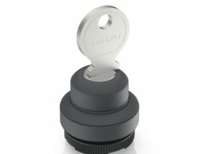 RAFIX 22 FS, Schlüsselschalter kompakt, Bund rund, Frontring schiefergrau, 1 x 90°, Form V, rastend, Abzugsstellung 0+1