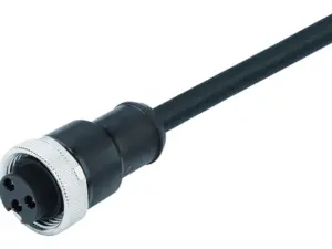 7/8" Kabeldose, Polzahl: 3, ungeschirmt, am Kabel angespritzt, IP68, UL 2238, PUR, schwarz, 3 x 1,50 mm², 10 m