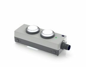 E-BOX IO-LINK, 2 Leuchtdrucktaster, tastend, Frontring silbermetallic, 2 S, Blende farblos