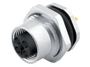 M12 Flanschdose, Polzahl: 4, ungeschirmt, THT, IP68, UL 2238, M16x1,5, Rückwandmontage