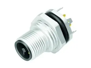 M12 Flanschstecker, Polzahl: 4, geschirmt, THT, IP68, UL 2238, PG 9, Rückwandmontage
