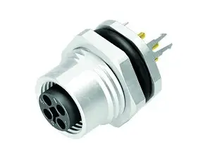 M12 Flanschdose, Polzahl: 4, geschirmt, THT, IP68, UL 2238, PG 9, Rückwandmontage