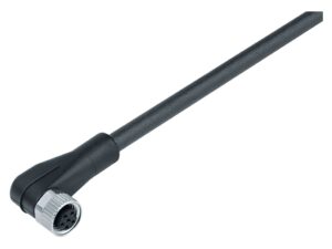 Binder M8 Winkeldose, Polzahl: 5, ungeschirmt, am Kabel angespritzt, IP67/IP69K, UL 2238, PUR, schwarz, 5 x 0,34 mm²