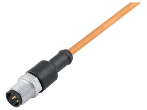 Binder M12 Kabelstecker, Polzahl: 3, ungeschirmt, am Kabel angespritzt, IP69K, UL 2238, PUR, orange, 3 x 0,34 mm², für Schweißanwendungen