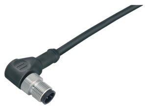 Binder M12 Winkelstecker, Polzahl: 3, ungeschirmt, am Kabel angespritzt, IP69K, UL 2238, PUR, schwarz, 3 x 0,34 mm², Edelstahl