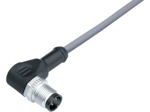 Binder M12 Winkelstecker, Polzahl: 3, ungeschirmt, am Kabel angespritzt, IP69K, UL 2238, PVC, grau, 3 x 0,34 mm²