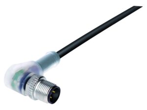 Binder M12 Winkelstecker, Polzahl: 3, ungeschirmt, am Kabel angespritzt, IP69K, UL 2238, PUR, schwarz, 3 x 0,34 mm², mit LED PNP