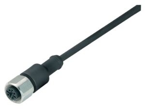 Binder M12 Kabeldose, Polzahl: 3, ungeschirmt, am Kabel angespritzt, IP69K, UL 2238, PUR, schwarz, 3 x 0,34 mm², Edelstahl