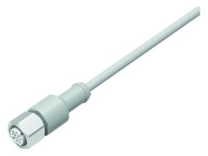 Binder M12 Kabeldose, Polzahl: 3, ungeschirmt, am Kabel angespritzt, IP69K, UL 2238, Ecolab, PVC, grau, 3 x 0,34 mm², Edelstahl