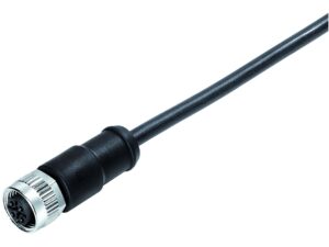 Binder M12 Kabeldose, Polzahl: 4, ungeschirmt, am Kabel angespritzt, IP69K, PUR, schwarz, 4 x 1,50 mm²