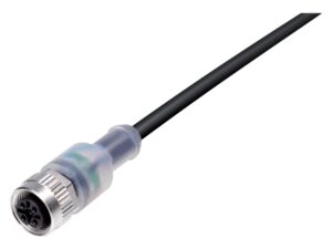 Binder M12 Kabeldose, Polzahl: 3, ungeschirmt, am Kabel angespritzt, IP69K, UL 2238, PUR, schwarz, 3 x 0,34 mm², mit LED PNP