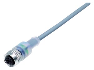 Binder M12 Kabeldose, Polzahl: 3, ungeschirmt, am Kabel angespritzt, IP69K, UL 2238, PVC, grau, 3 x 0,34 mm², mit LED PNP