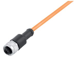 Binder M12 Kabeldose, Polzahl: 3, ungeschirmt, am Kabel angespritzt, IP69K, UL 2238, PUR, orange, 3 x 0,34 mm², für Schweißanwendungen