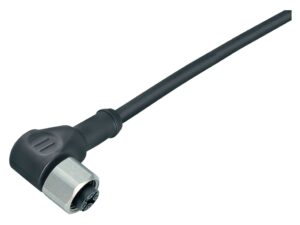 Binder M12 Winkeldose, Polzahl: 3, ungeschirmt, am Kabel angespritzt, IP69K, UL 2238, PUR, schwarz, 3 x 0,34 mm², Edelstahl