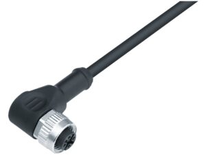 Binder M12 Winkeldose, Polzahl: 3, ungeschirmt, am Kabel angespritzt, IP69K, UL 2238, PUR, schwarz, 3 x 0,34 mm²