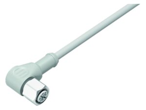 Binder M12 Winkeldose, Polzahl: 3, ungeschirmt, am Kabel angespritzt, IP69K, UL 2238, Ecolab, PVC, grau, 3 x 0,34 mm², Edelstahl