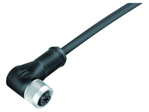 Binder M12 Winkeldose, Polzahl: 3, geschirmt, am Kabel angespritzt, IP67, UL 2238, PUR, schwarz, 3 x 0,34 mm²
