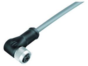 Binder M12 Winkeldose, Polzahl: 3, geschirmt, am Kabel angespritzt, IP67, UL 2238, PVC, grau, 3 x 0,34 mm²