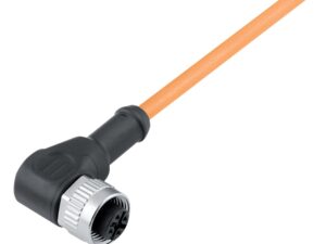 Binder M12 Winkeldose, Polzahl: 3, ungeschirmt, am Kabel angespritzt, IP69K, UL 2238, PUR, orange, 3 x 0,34 mm², für Schweißanwendungen