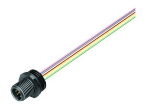 Binder M12 Flanschstecker, Polzahl: 8, ungeschirmt, Litzen, IP67, UL 2238, M16x1,5, Frontmontage
