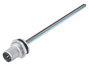 Binder M12 Flanschstecker, Polzahl: 4, ungeschirmt, Litzen, IP68, UL 2238, PG 9, Rückwandmontage