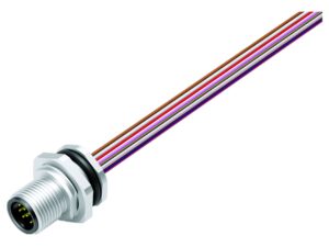 Binder M12 Flanschstecker, Polzahl: 12, ungeschirmt, Litzen, IP68, UL 2238, M16x1,5, Rückwandmontage, Edelstahl