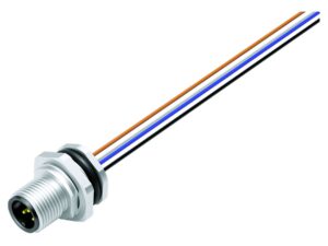 Binder M12 Flanschstecker, Polzahl: 5, ungeschirmt, Litzen, IP68, UL 2238, M16x1,5, Rückwandmontage, Edelstahl