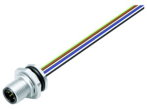 Binder M12 Flanschstecker, Polzahl: 8, ungeschirmt, Litzen, IP68, UL 2238, M16x1,5, Rückwandmontage, Edelstahl