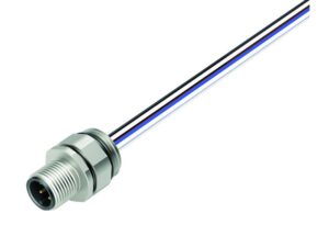 Binder M12 Flanschstecker, Polzahl: 4, ungeschirmt, Litzen, IP68, UL 2238, PG 9, Frontmontage, Edelstahl, positionierbar