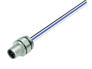 Binder M12 Flanschstecker, Polzahl: 5, ungeschirmt, Litzen, IP68, UL 2238, PG 9, Frontmontage, Edelstahl, positionierbar