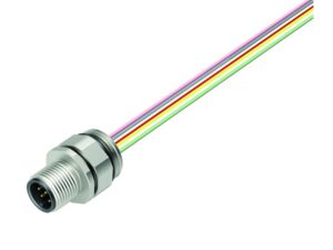 Binder M12 Flanschstecker, Polzahl: 8, ungeschirmt, Litzen, IP68, UL 2238, PG 9, Frontmontage, Edelstahl, positionierbar