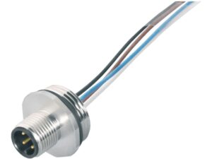 Binder M12 Flanschstecker, Polzahl: 4, ungeschirmt, Litzen, IP68, UL 2238, PG 13,5, Frontmontage