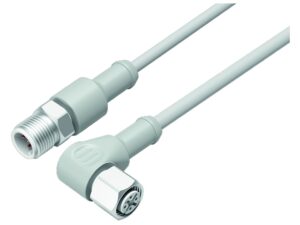 Binder M12 Verbindungsleitung Winkeldose – Kabelstecker, Polzahl: 3, ungeschirmt, am Kabel angespritzt, IP69K, UL 2238, Ecolab, PVC, grau, 3 x 0,34 mm², Lebensmittelindustrie, Edelstahl