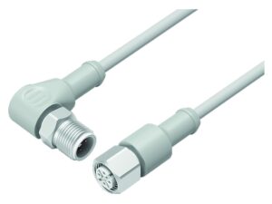Binder M12 Verbindungsleitung Winkelstecker – Kabeldose, Polzahl: 3, ungeschirmt, am Kabel angespritzt, IP69K, UL 2238, Ecolab, PVC, grau, 3 x 0,34 mm², Lebensmittelindustrie, Edelstahl
