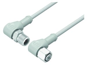 Binder M12 Verbindungsleitung Winkelstecker – Winkeldose, Polzahl: 3, ungeschirmt, am Kabel angespritzt, IP69K, UL 2238, Ecolab, PVC, grau, 3 x 0,34 mm², Lebensmittelindustrie, Edelstahl