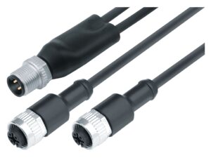 Binder M12 Kabelsplitter Kabelstecker – 2 Kabeldosen, Polzahl: 4/3, ungeschirmt, am Kabel angespritzt, IP68, UL 2238, PUR, schwarz, 3 x 0,34 mm²