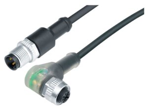 Binder M12 Verbindungsleitung Kabelstecker – Winkeldose mit LED, Polzahl: 3, ungeschirmt, am Kabel angespritzt, IP69K, PUR, schwarz, 3 x 0,34 mm², mit LED PNP