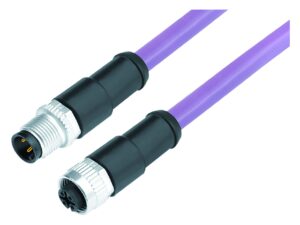 Binder M12 Kabelstecker – Kabeldose, Polzahl: 5, geschirmt, am Kabel angespritzt, IP68, UL 2238, CAN-Bus, PUR, violett, 1 x 2 x AWG 22 + 1 x 2 x AWG 24