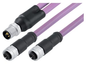 Binder M12 Kabelsplitter Kabelstecker – 2 Kabeldosen, Polzahl: 5, geschirmt, am Kabel angespritzt, IP67, CAN-Bus, PUR, violett, 1 x 2 x AWG 22 + 1 x 2 x AWG 24