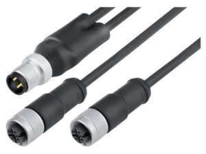 Binder M12 Kabelsplitter Kabelstecker – 2 Kabeldosen, Polzahl: 4/3, geschirmt, am Kabel angespritzt, IP68, PUR, schwarz, 3 x 0,34 mm²