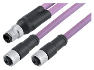 Binder M12 Kabelsplitter Kabelstecker – 2 Kabeldosen, Polzahl: 2, geschirmt, am Kabel angespritzt, IP67, Profibus, PUR, violett, 2 x 0,25 mm²